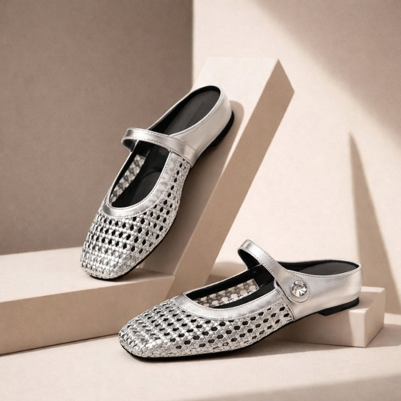 Orthopedic Mules Women Mary Jane Strap Flats Breathable Open Weave