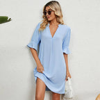 Cassia | Women V-Neck Knee Length Dress Ruffle Detail