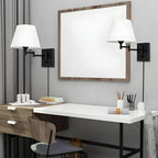 Luna | Swing Arm Wall Lamp | Plug-In, Linen Shade, Black | 1-Light