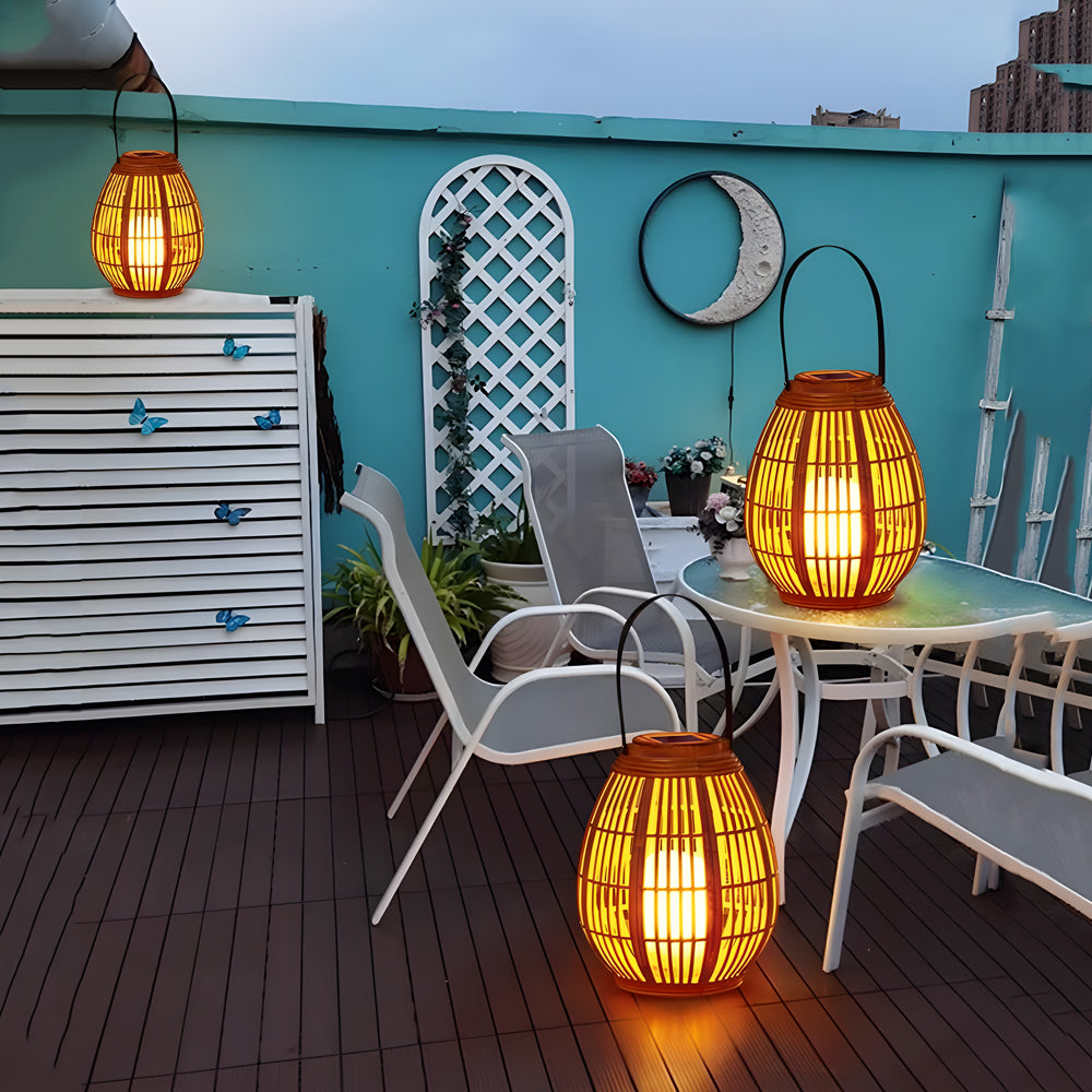 Maren | Solar Lantern Outdoor | Portable, Waterproof, Wood-Look | Warm White LED