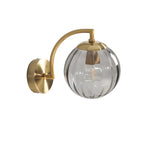 Luna | Wall Lamp | Curved Arm, Spherical Ribbed Glass Shade, 1-Light