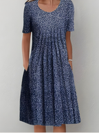 Women Pleated Floral Dress with Pockets