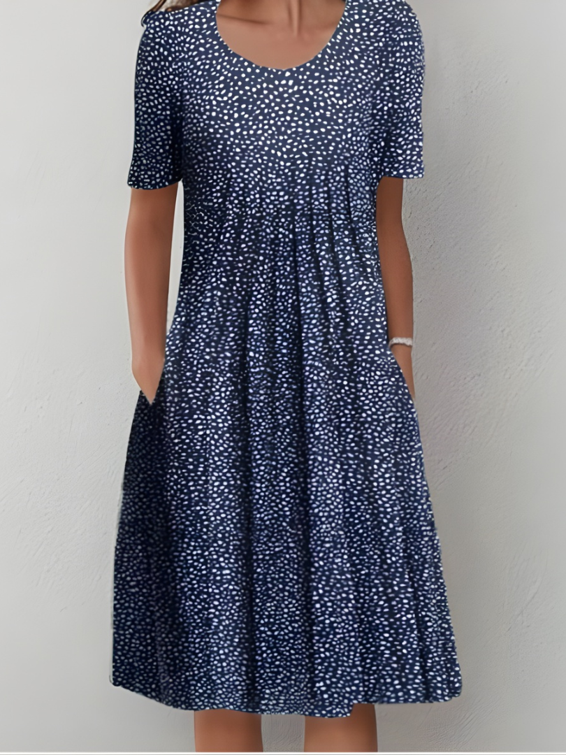 Women Pleated Floral Dress with Pockets