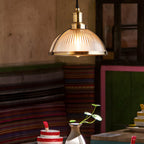 Indra | Pendant Lamp | Retro Striped Glass Shade, 1-Light | Chrome & Bronze