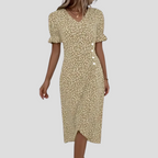 Zinnia | Women's Floral Midi Dress | V-Neck, Puff Sleeves, A-Line | Summer