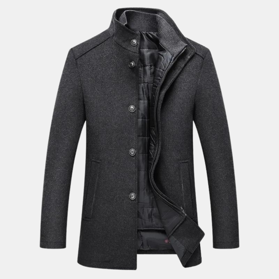 Rhea | Men's Wool Coat | Stand Collar, Quilted Lining | Autumn Winter