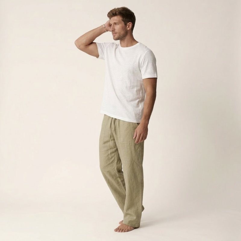 Sage | Men's Linen Trousers | Straight Cut, Lightweight | Summer Casual