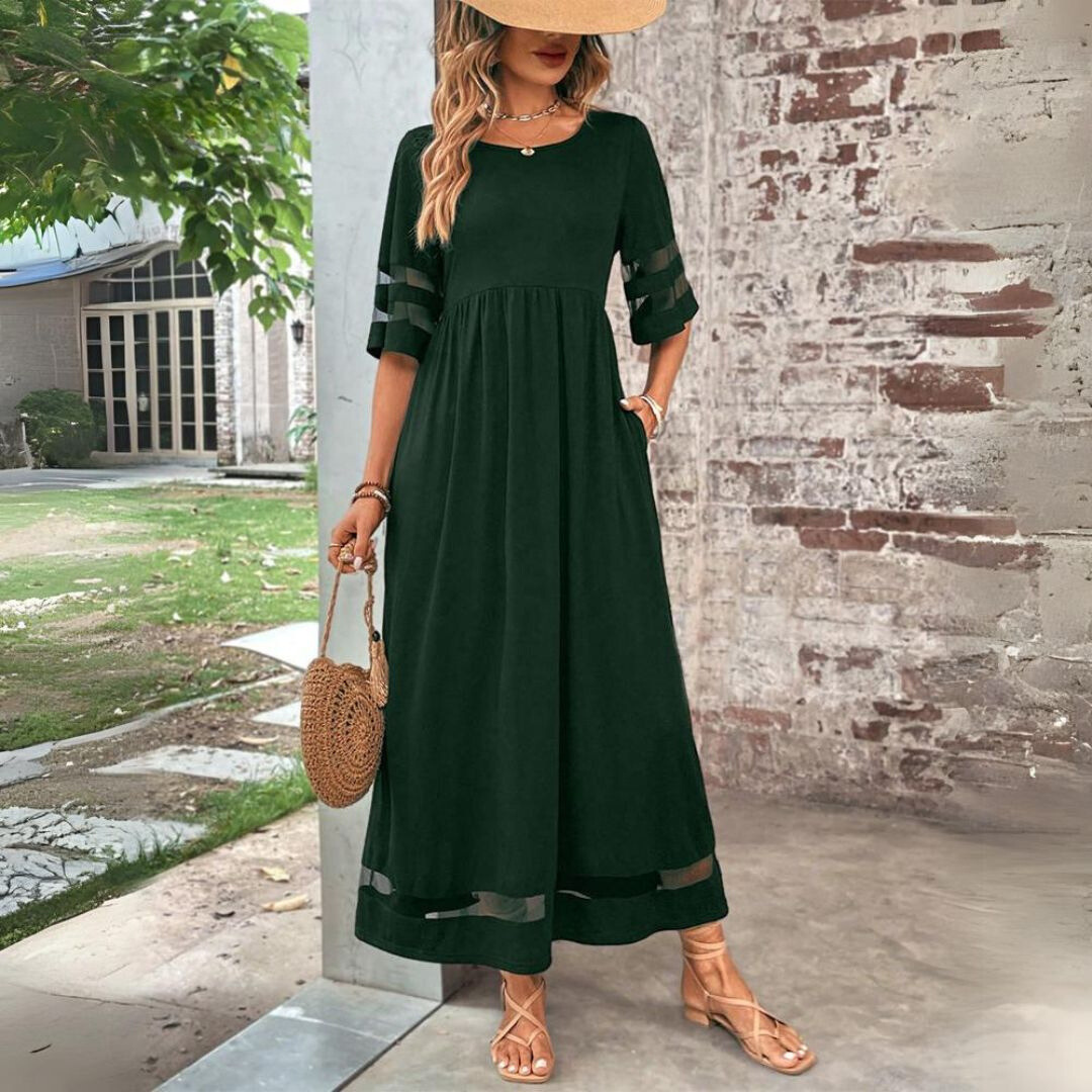Women Midi Dress Tummy Smoothing Empire Waist