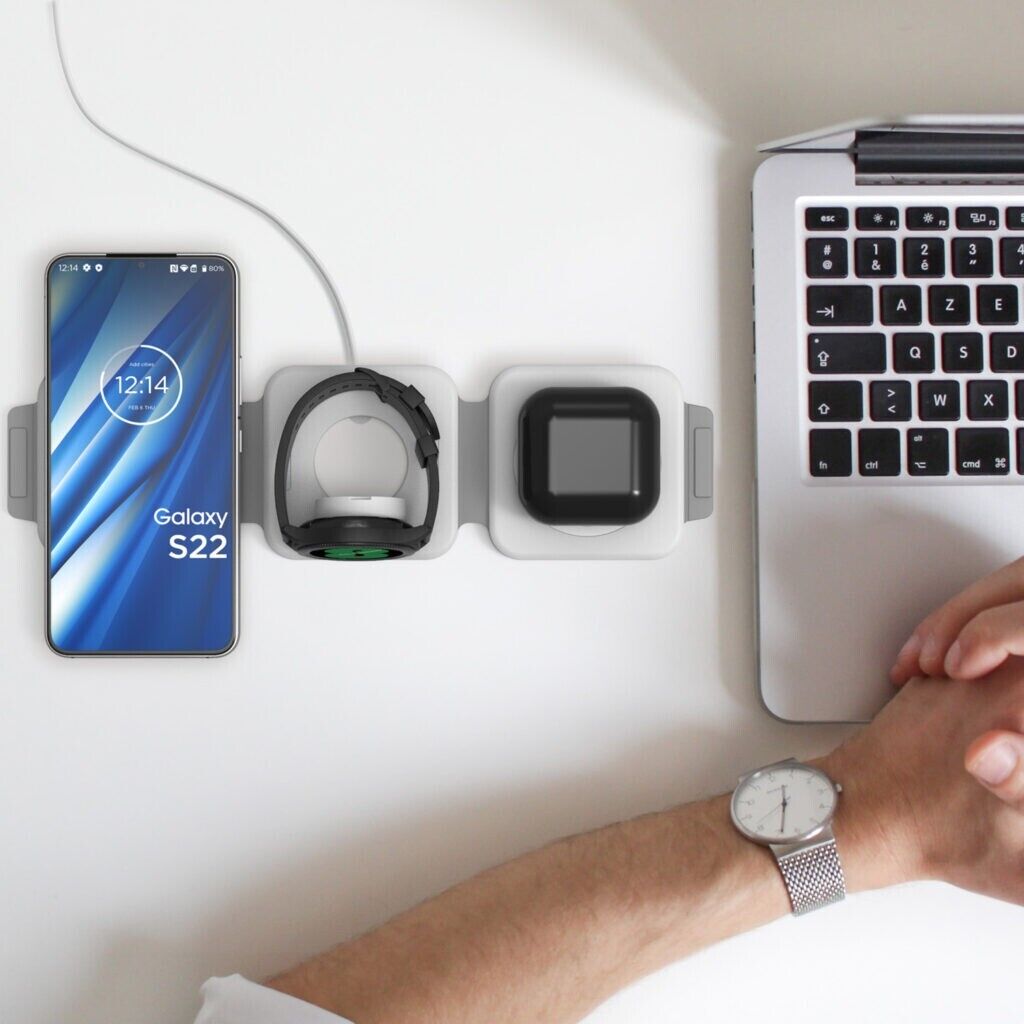 Romy | 3-in-1 Travel Charger | Wireless Qi, Dual USB | Foldable, Compact