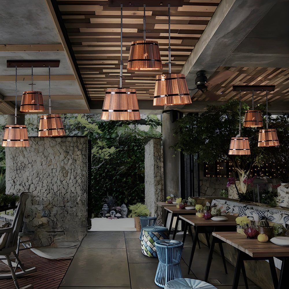 Anouk | Pendant Lamp | Rustic Wooden Bucket Shade, Industrial | 1 or 3 Light