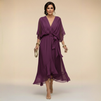 Summer Dress Women Lightweight Chiffon V Neck Flowy Silhouette