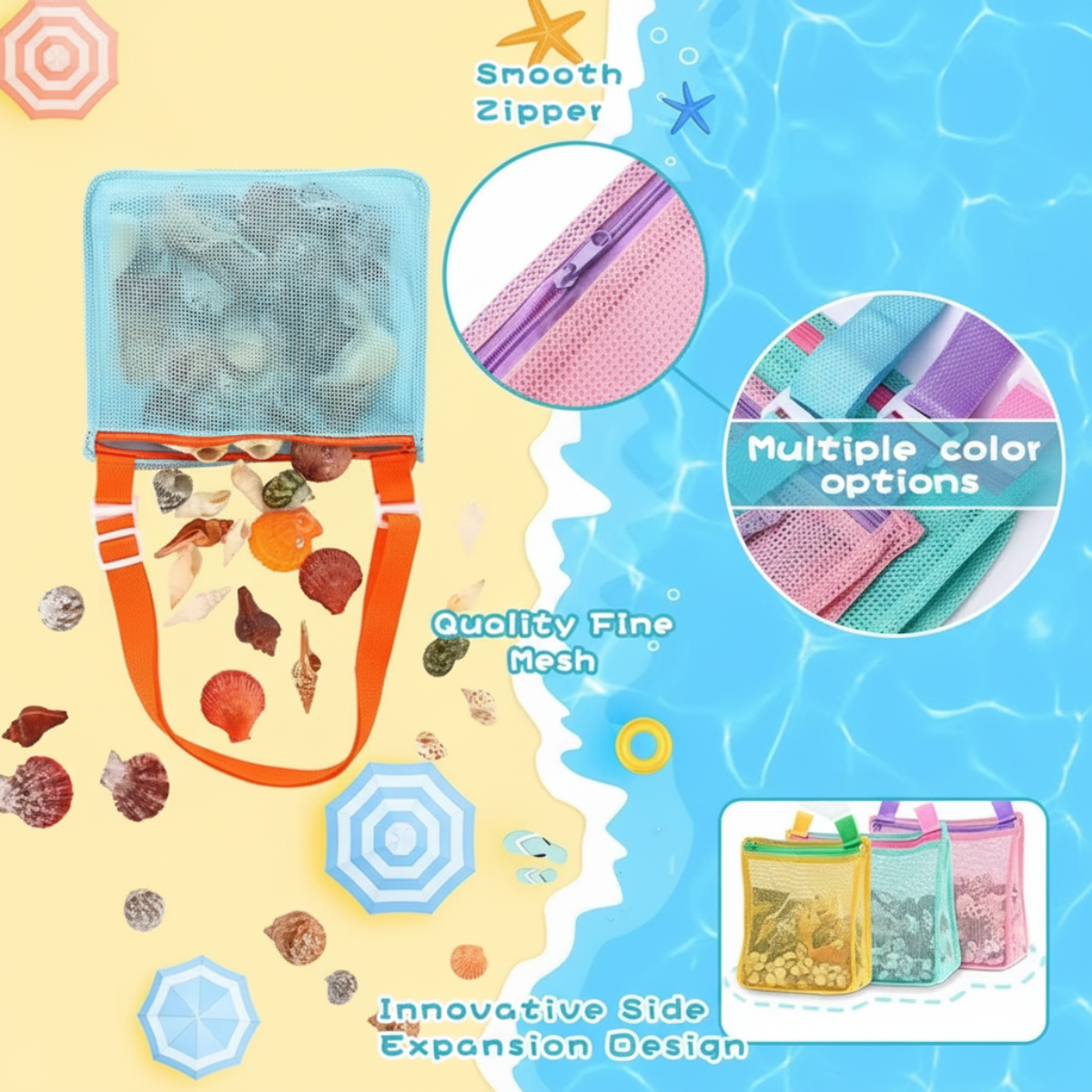 Beach Toy Bag | Mesh Sand-Free, Kids & Family | Yvaine