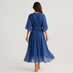 Midi Dress V Neck Wrap Waist Tie Layered Hem | Honor
