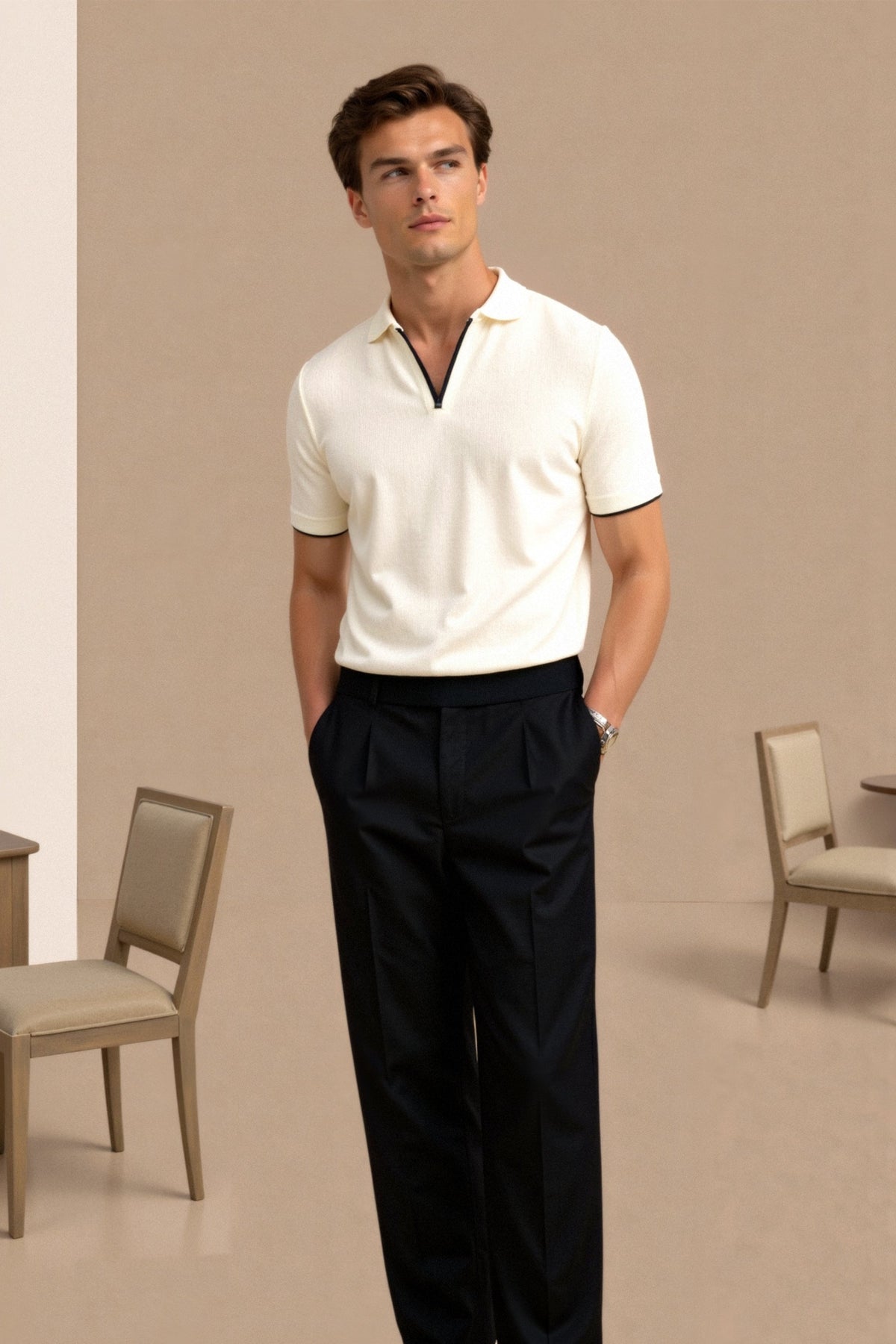 Men Polo Shirt Sleeveless Pure Cotton Contrast Trim Slim Fit