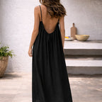 Linen Dress Women Sleeveless Long Maxi Cotton Blend Open Back