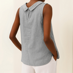 Women Linen Cotton Sleeveless Longline Top Pleated Collar