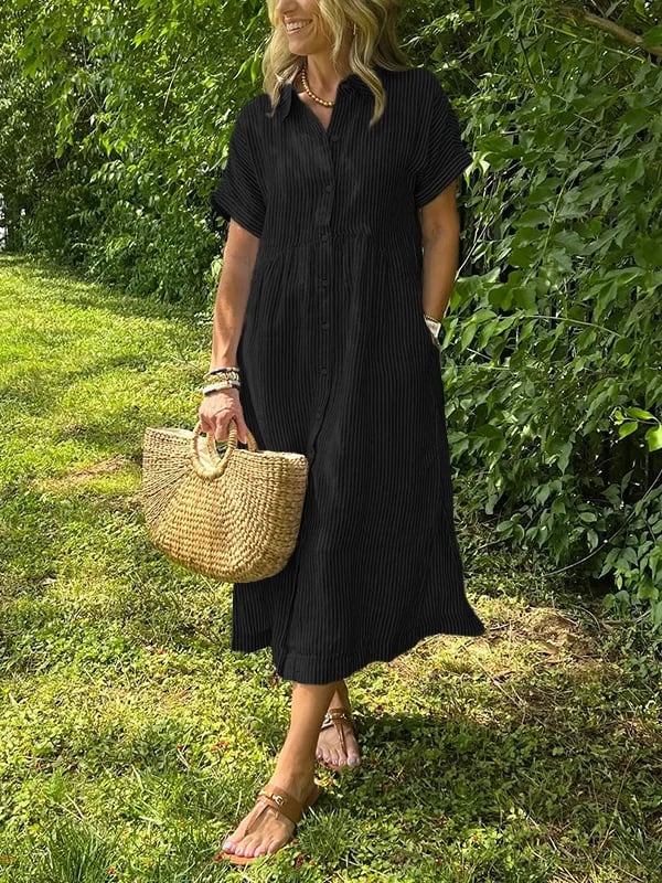 Women Striped Shirt Dress Button Down Relaxed Fit | Embla