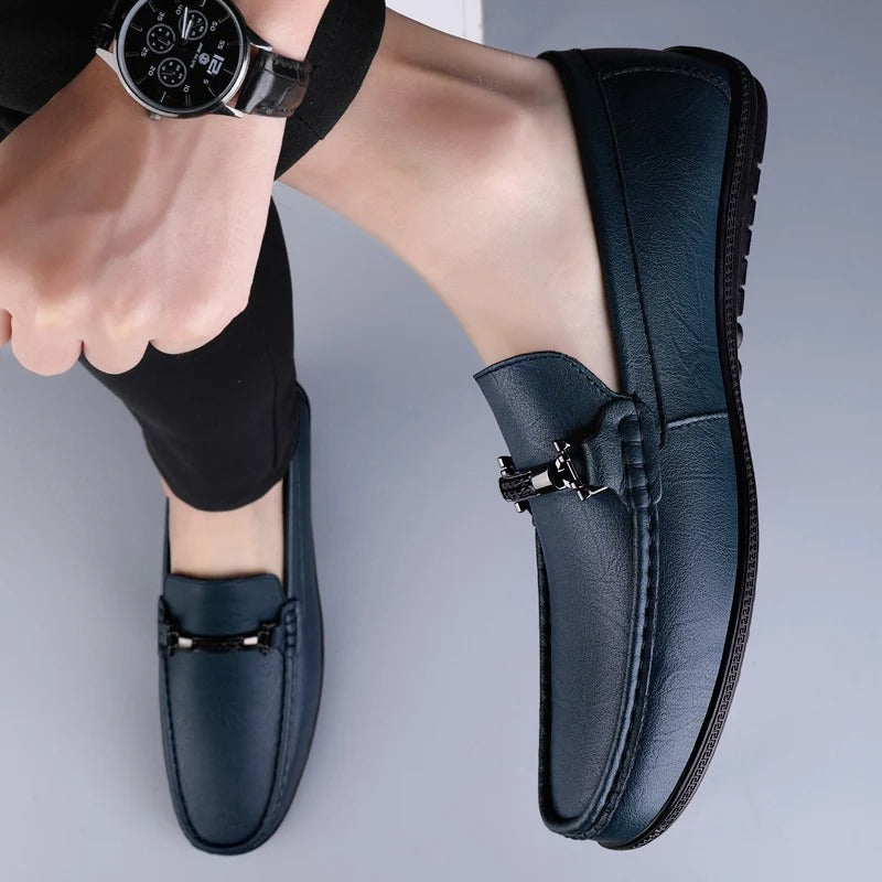 Men Genuine Leather Loafers Metallic Rope Detail