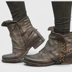 Xanthe | Women's Ankle Boots | Distressed Faux Leather, Buckle Strap | Western Style