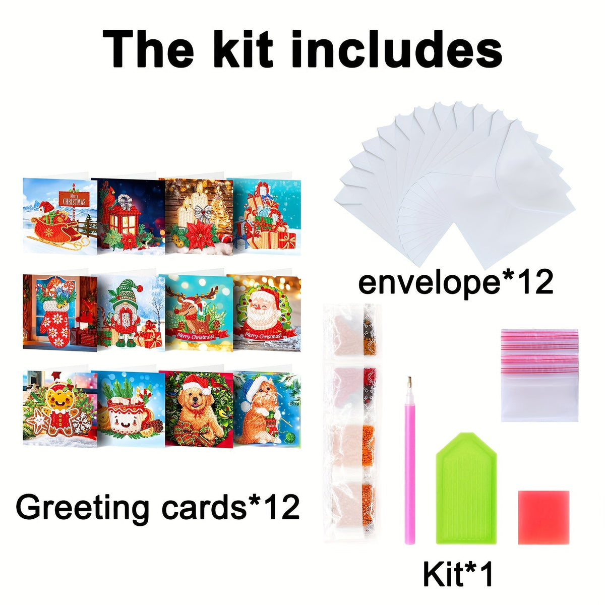 Liora | Diamond Painting Greeting Cards | 12-Piece Christmas Set | Mosaic