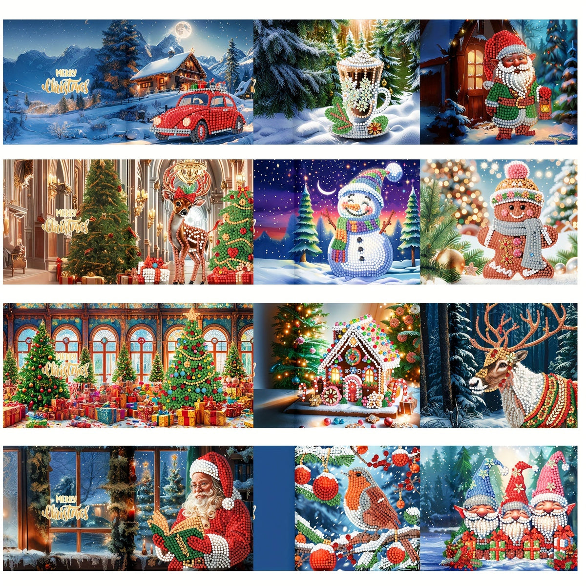 Briar | Diamond Painting Christmas Cards | DIY Kit, Santa & Animal | 12pcs