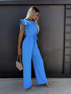 Women's Jumpsuit | Wide Leg, Butterfly Sleeves, Belt | Faye
