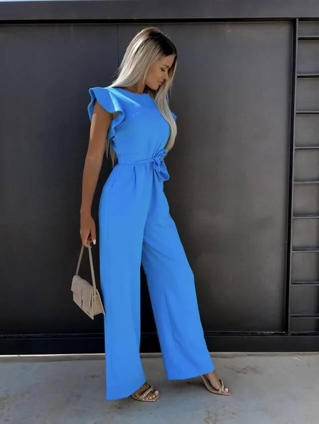 Women's Jumpsuit | Wide Leg, Butterfly Sleeves, Belt | Faye