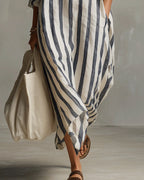 Aria | Women's Striped Maxi Dress | Blue, Lapel Collar, Casual Spring