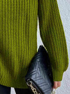 Women Ribbed Knit Turtleneck Sweater Side Slit