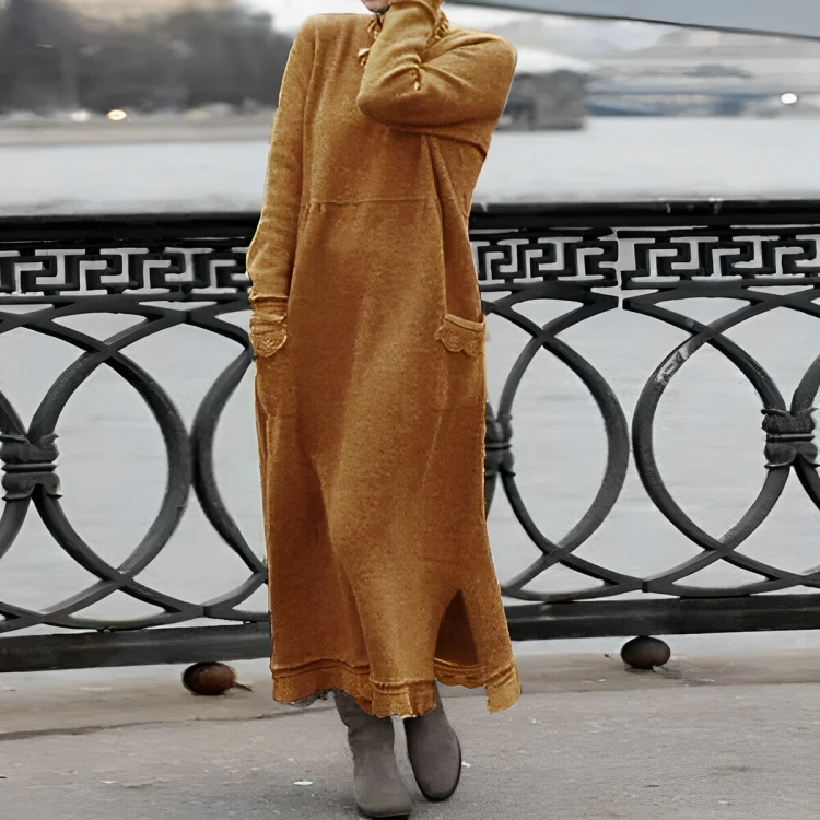 Women's Winter Dress | Knit, Midi Length, Pockets | Kira