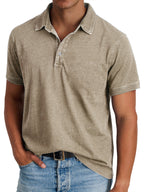 Polo Shirt Men Button Placket Collar Relaxed Fit Lightly Faded
