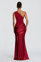 Long Maxi Dress Women One Shoulder Asymmetric Neckline Draped