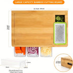 Delphine | Bamboo Cutting Board | Storage Trays, Graters & Juice Groove | Meal Prep Station
