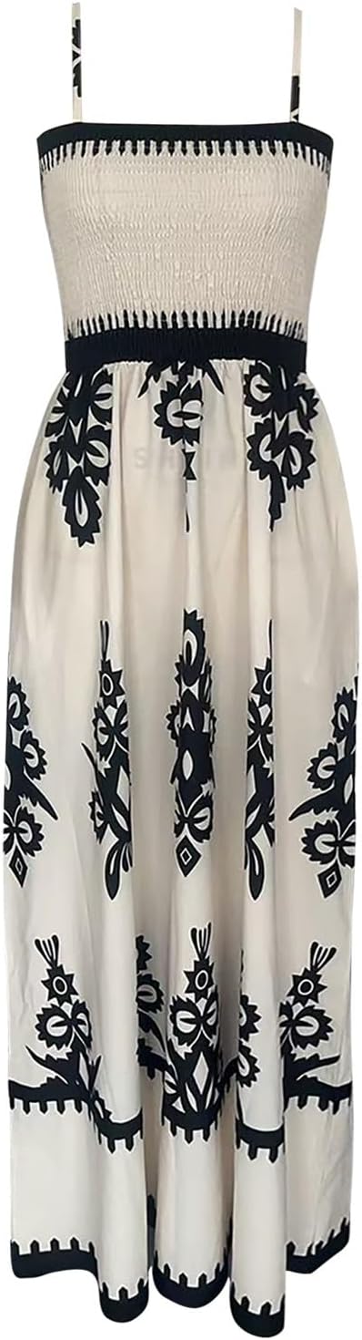 Anouk | Women's Maxi Dress | Bohemian Smocked Square Neck, Sleeveless, White