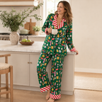 Christmas Pajamas Women Satin 2 Piece Long Sleeve Set Full Length