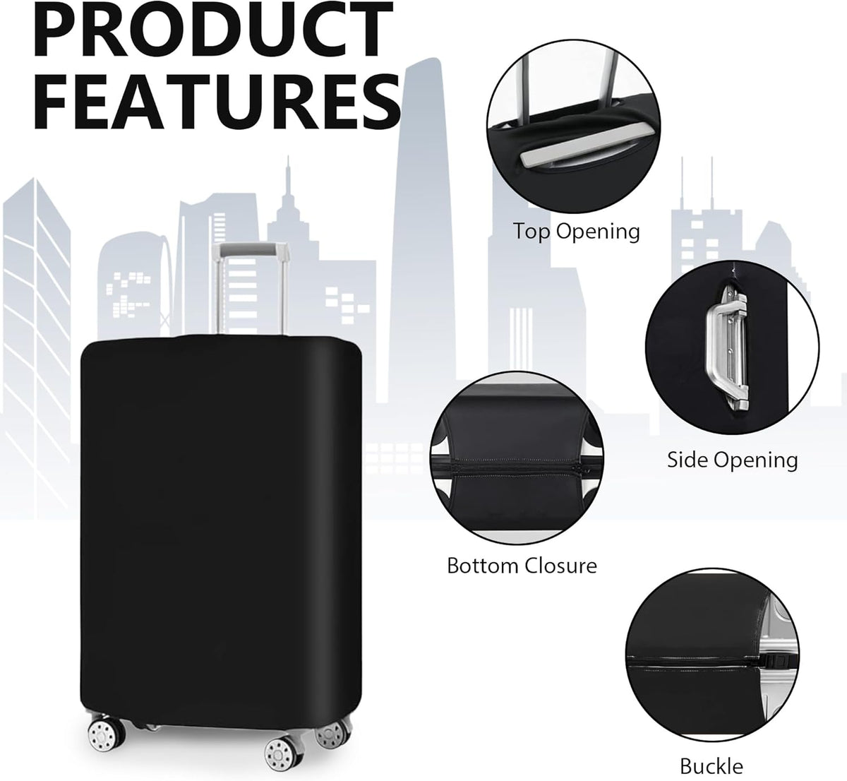 Reva | Luggage Cover Set | 3-Piece, Stretchable, Anti-Tear, Black | S M L