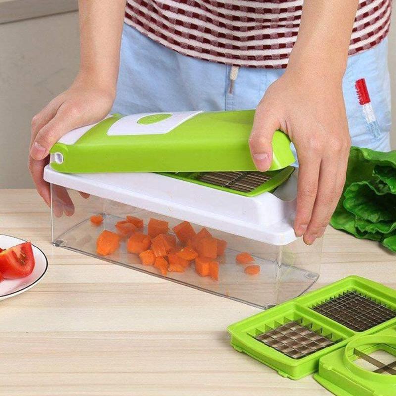 Wenna | Vegetable Chopper 12-in-1 | White & Green, Stainless Steel Blades