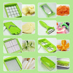 Wenna | Vegetable Chopper 12-in-1 | White & Green, Stainless Steel Blades