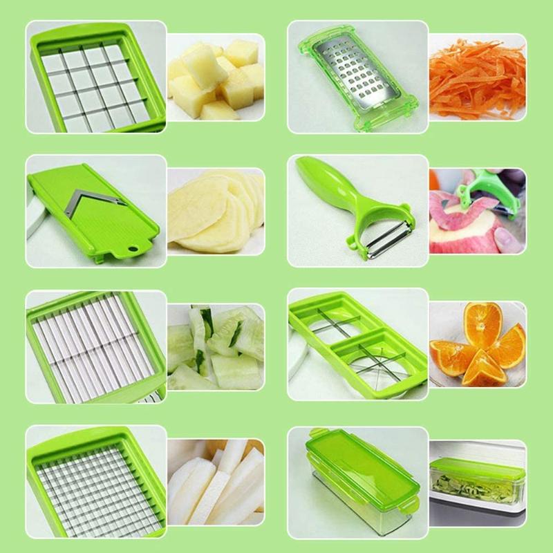 Wenna | Vegetable Chopper 12-in-1 | White & Green, Stainless Steel Blades