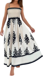 Anouk | Women's Maxi Dress | Bohemian Smocked Square Neck, Sleeveless, White