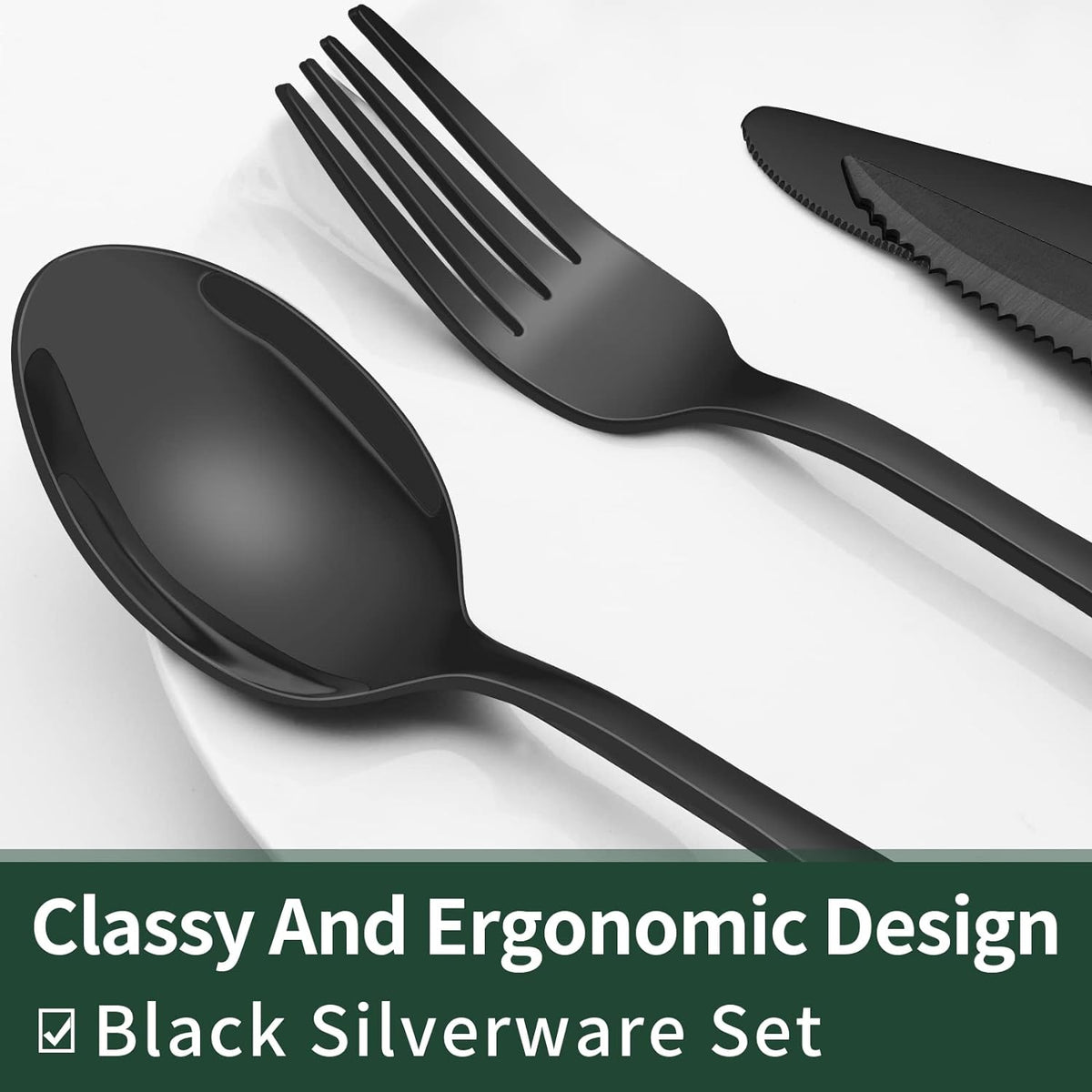 Ondina | Cutlery Set | 24-Piece Black Stainless Steel, Service for 4