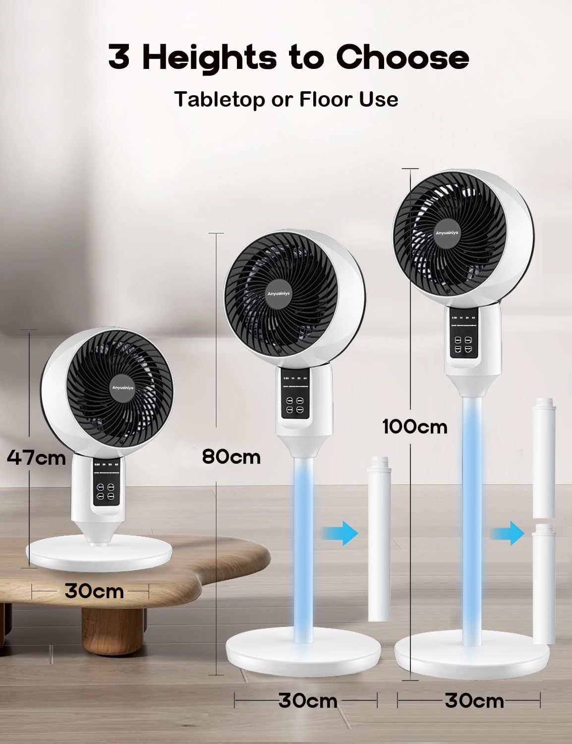 Xanthe | Pedestal Fan | 3D Oscillation, Adjustable Height, Ultra-Quiet | White