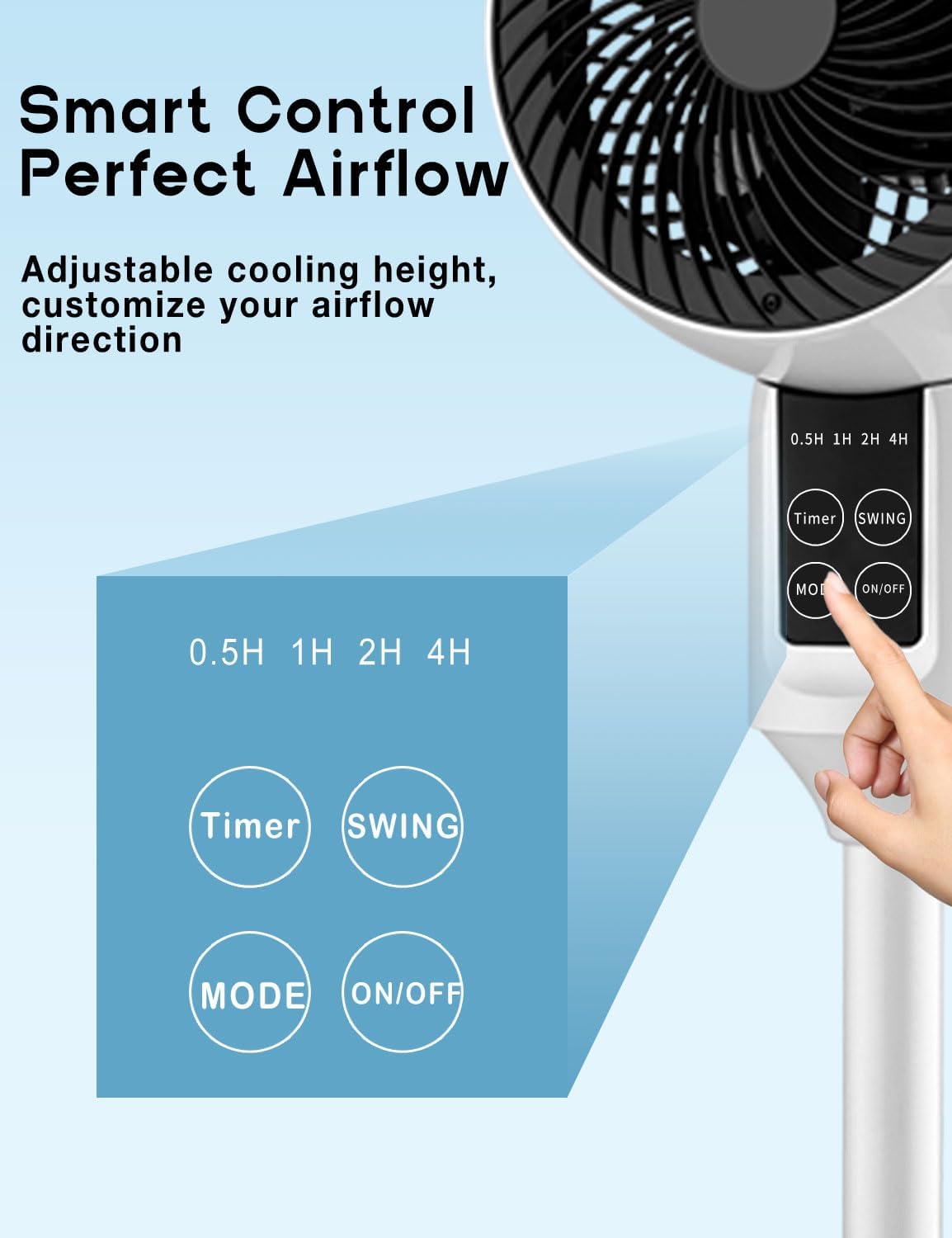 Xanthe | Pedestal Fan | 3D Oscillation, Adjustable Height, Ultra-Quiet | White