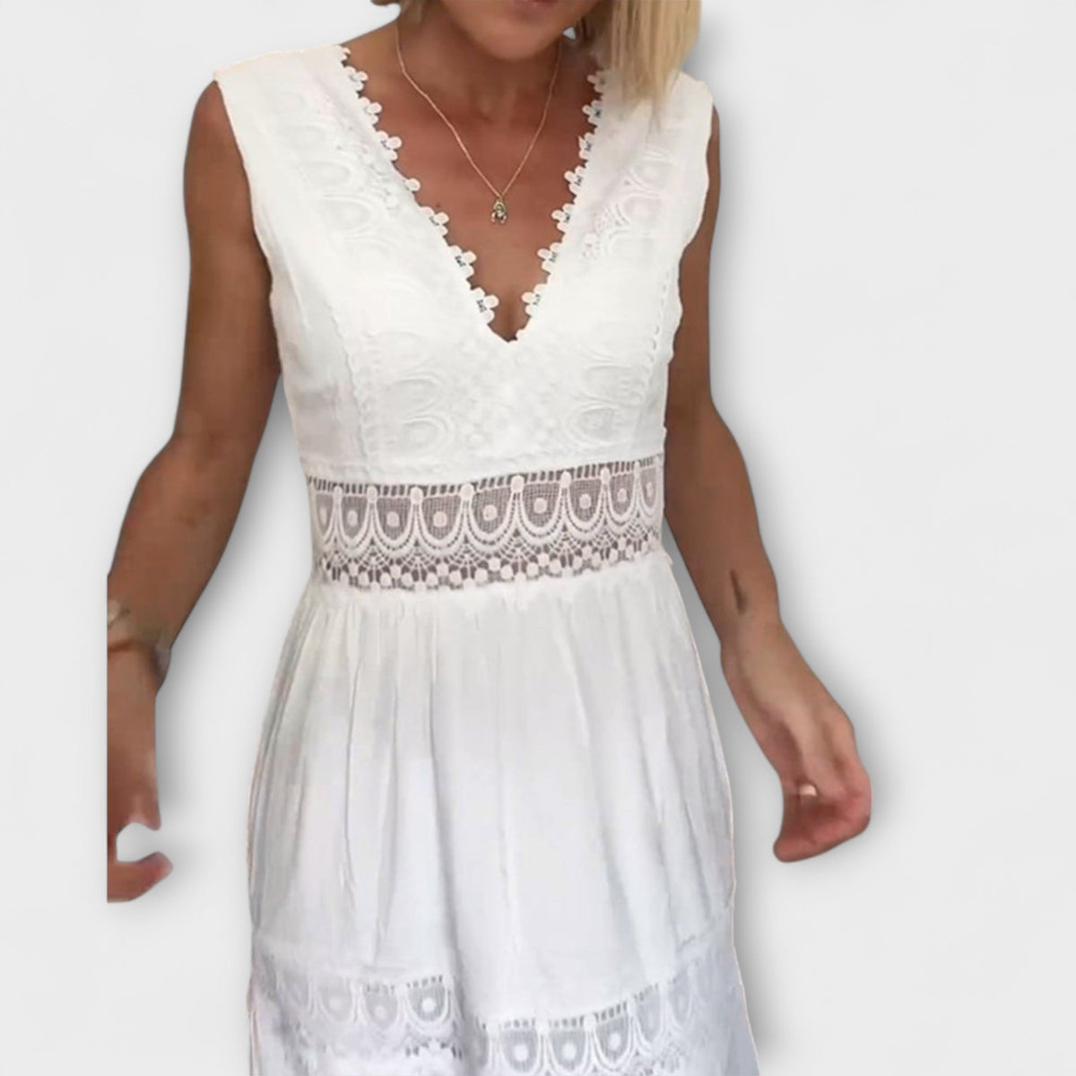 Women Lace Dress V-Neck Sleeveless Midi A-Line | Zinnia