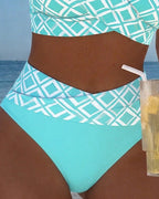 High Waist Bikini Set Women Checkered Two Piece Wireless Bra
