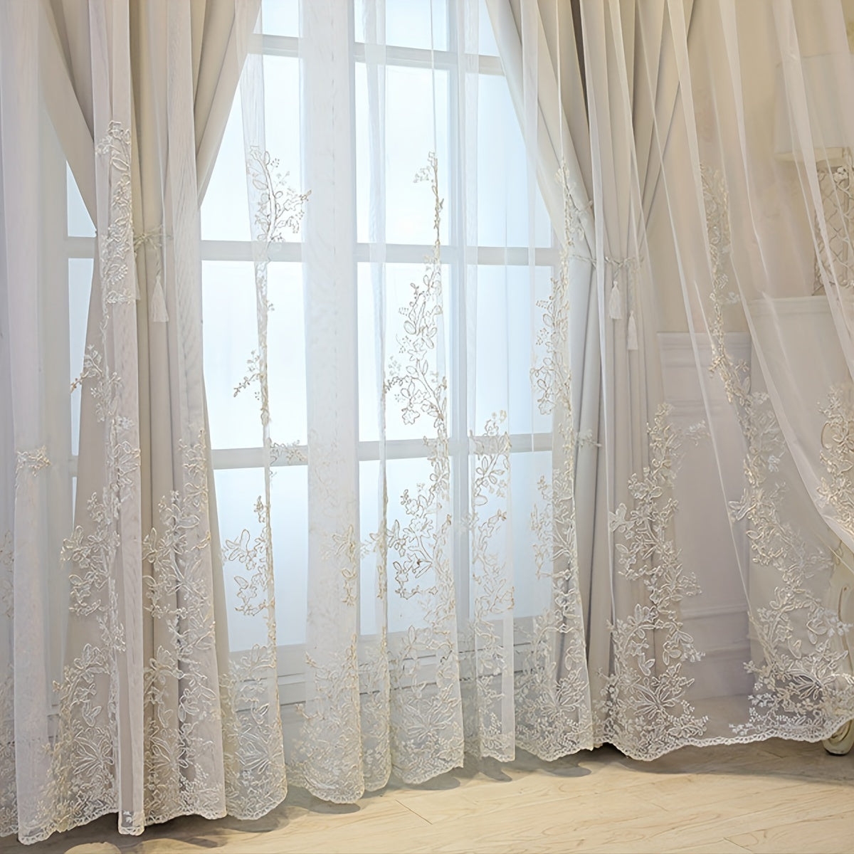 Saoirse | Embroidered Curtain Panels | Elf & Fairy Design, Light-Filtering | Set of 2 with Rings