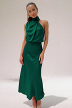 Summer Dress | Women Sleeveless Long Satin Halter Neck Maxi Dress