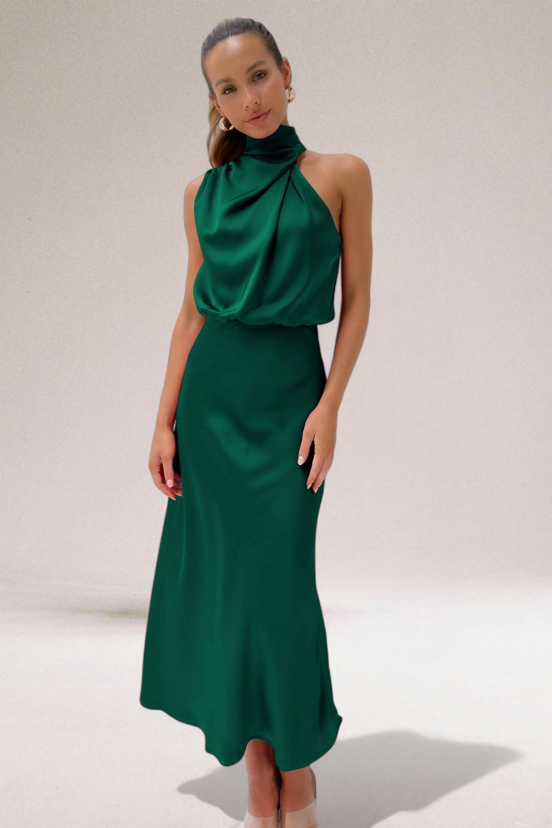 Summer Dress | Women Sleeveless Long Satin Halter Neck Maxi Dress