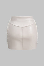 Xanthe | Faux Leather Co-ord Set | Women's Top & Mini Skirt | Faux Fur Trim