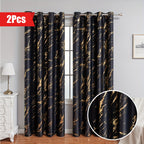 2 Piece Blackout Curtains Marble Print Ring Top